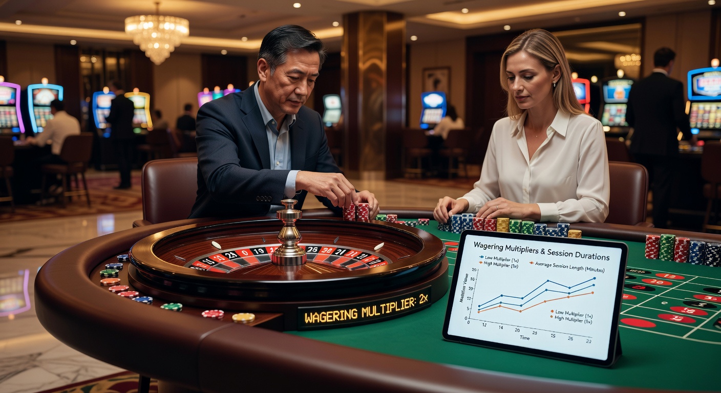 Data charts showing roulette session length variations linked to wagering multipliers