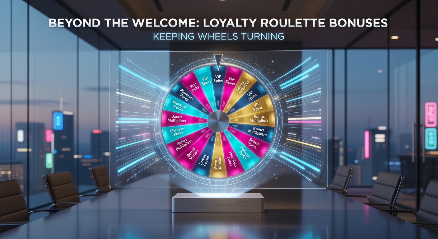 Vibrant roulette wheel surrounded by loyalty reward icons like golden chips and tier badges, symbolizing ongoing player perks