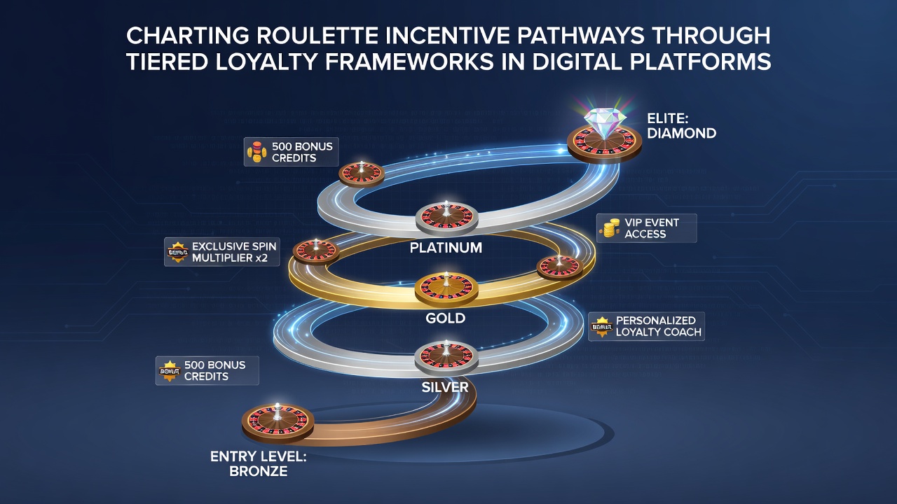 Infographic showing progression through loyalty tiers with corresponding roulette incentive examples