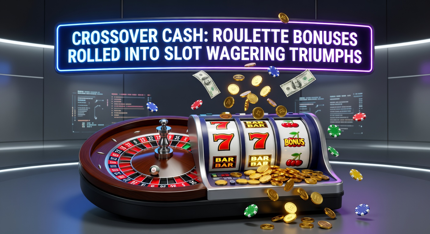 Vibrant casino scene showing roulette wheel transitioning into colorful slot machine reels, symbolizing bonus crossover mechanics