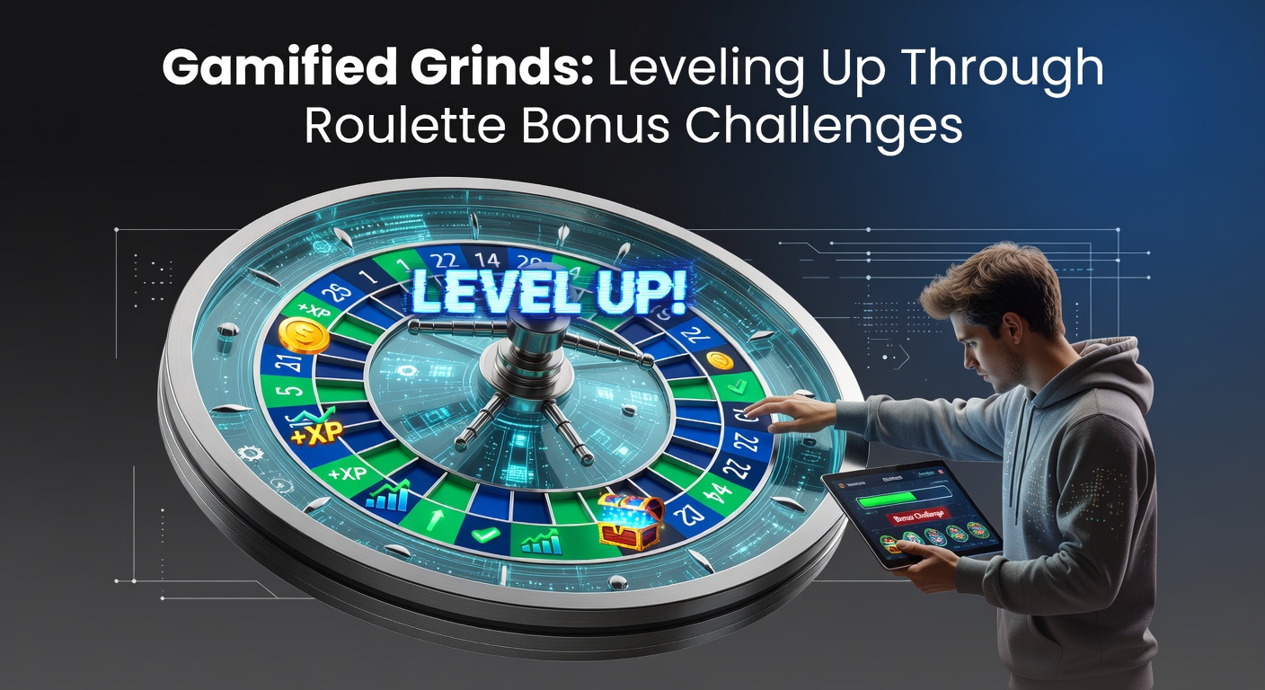 Digital roulette wheel integrated with RPG-style level-up progress bar, showing bonus challenges and player XP gains