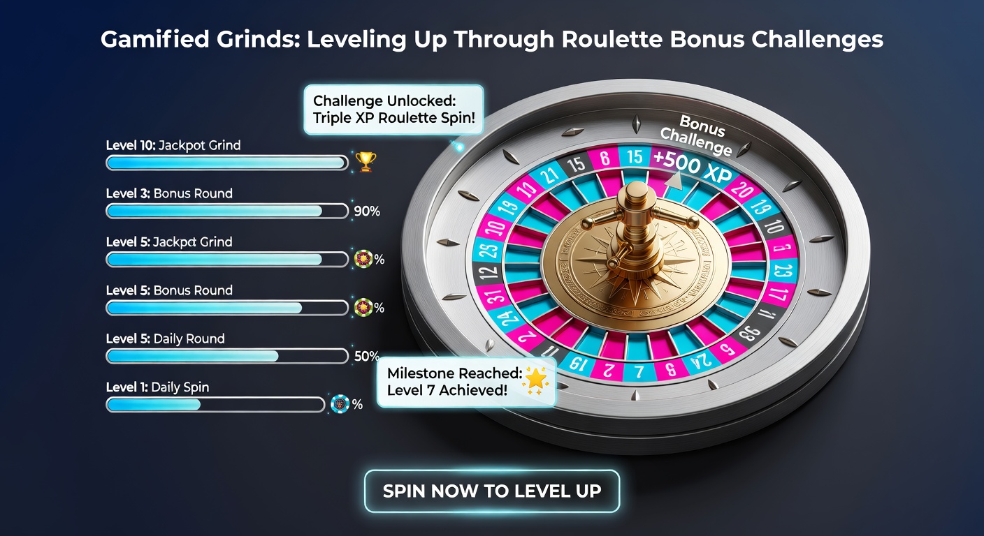 Screenshot of a gamified roulette interface displaying level progression, challenge quests, and unlocked bonus rewards