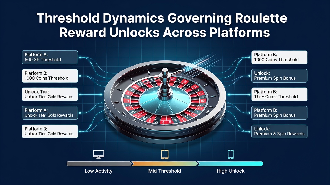 Roulette wheel interface showing reward threshold indicators on multiple gaming platforms