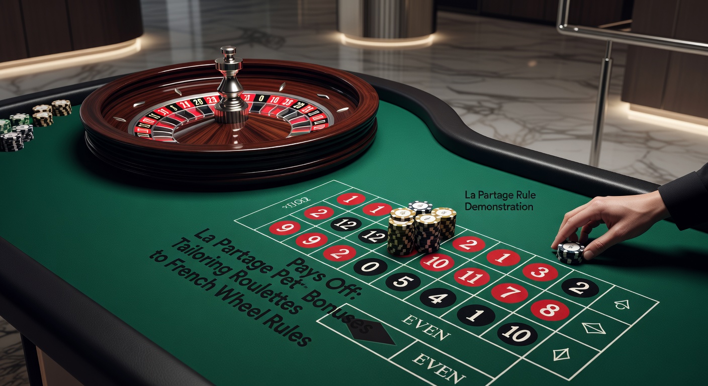 Casino player engaging with a digital French roulette table, bonus meter progressing under La Partage rules