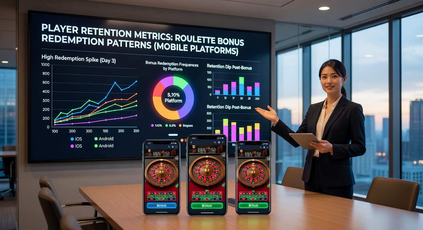 Detailed charts showing mobile platform differences in roulette bonus redemption and player retention over time