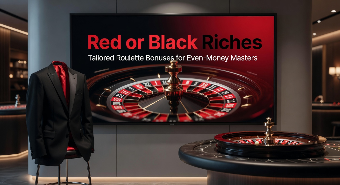 Casino interface displaying a roulette bonus offer for even-money bets, with red and black chips stacked high