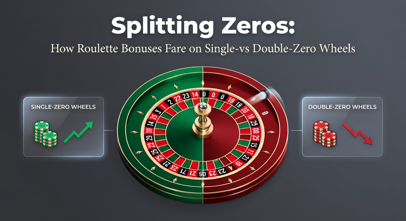 Close-up comparison of a single-zero European roulette wheel and a double-zero American wheel, highlighting the green zero pockets