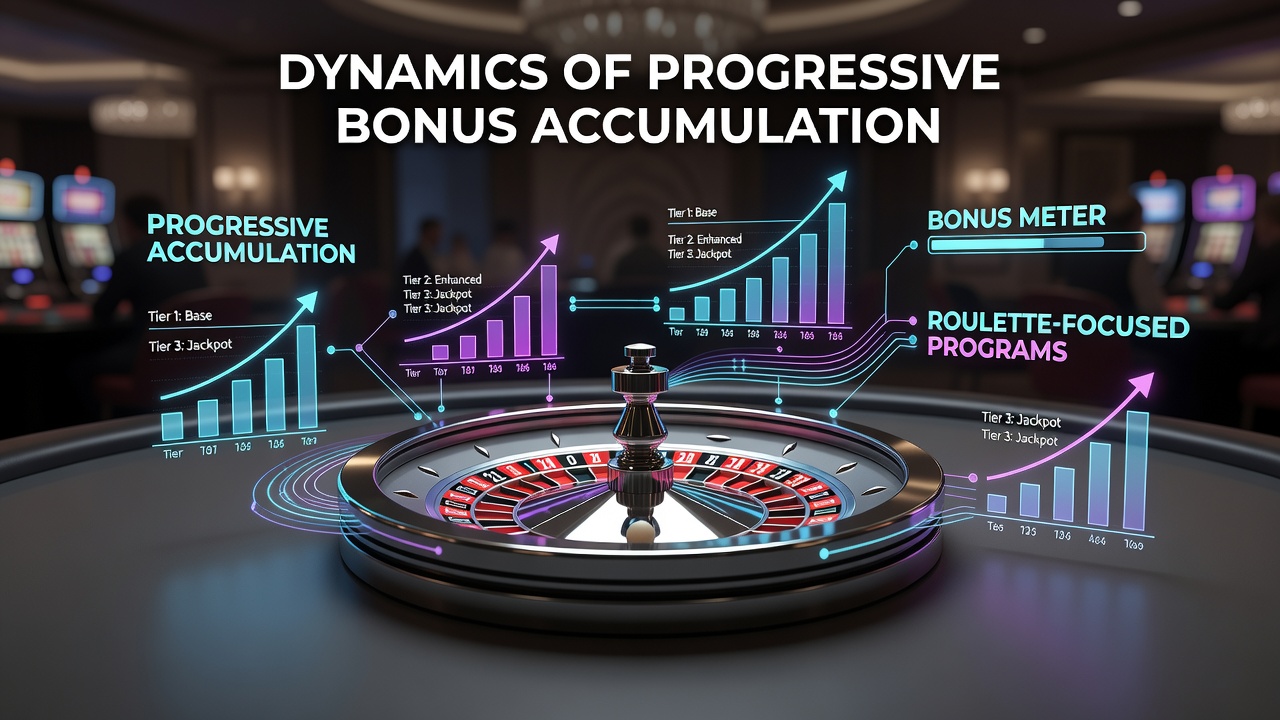 Roulette wheel with accumulating bonus indicators overlay showing progressive tiers in a casino interface