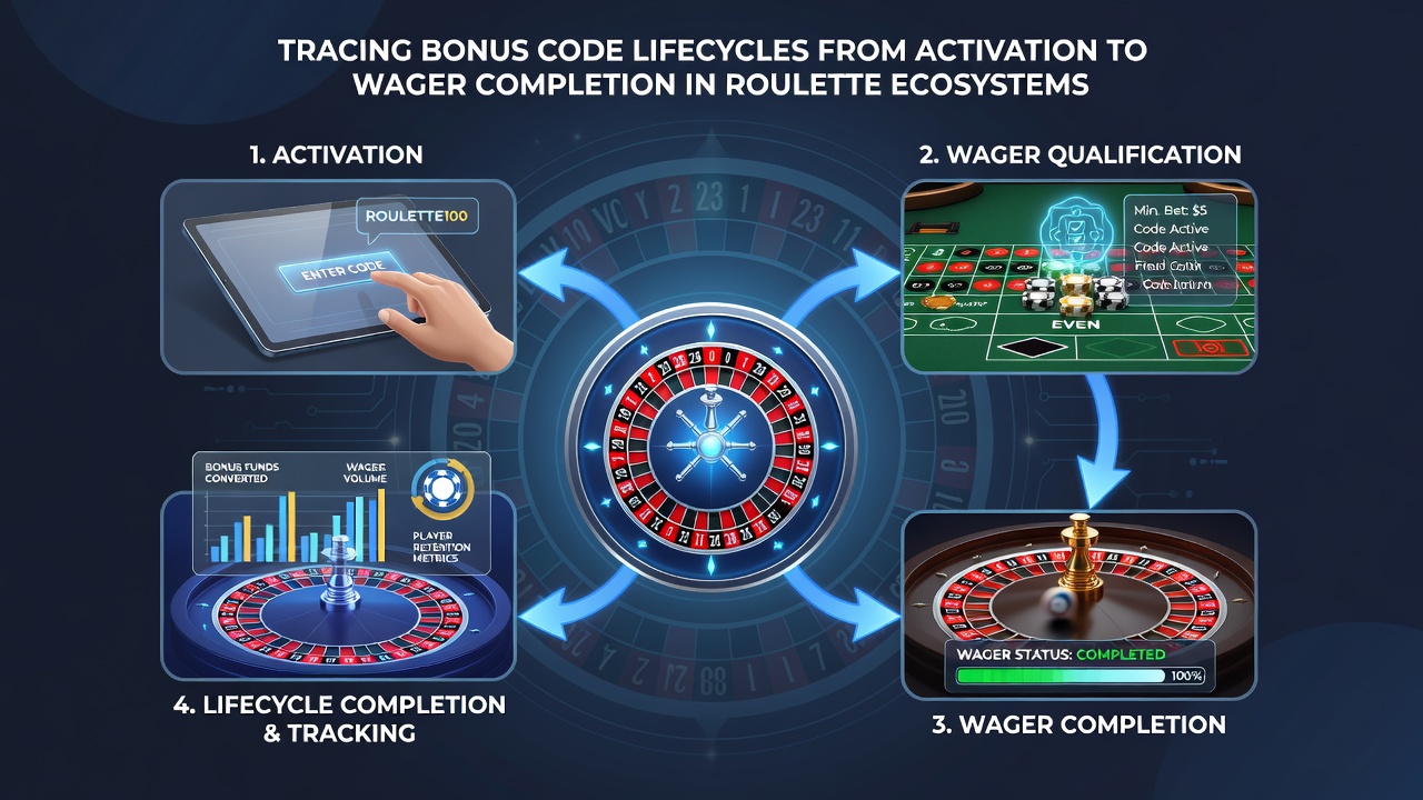 Screenshot of a player dashboard tracking bonus code progress and wager requirements in roulette