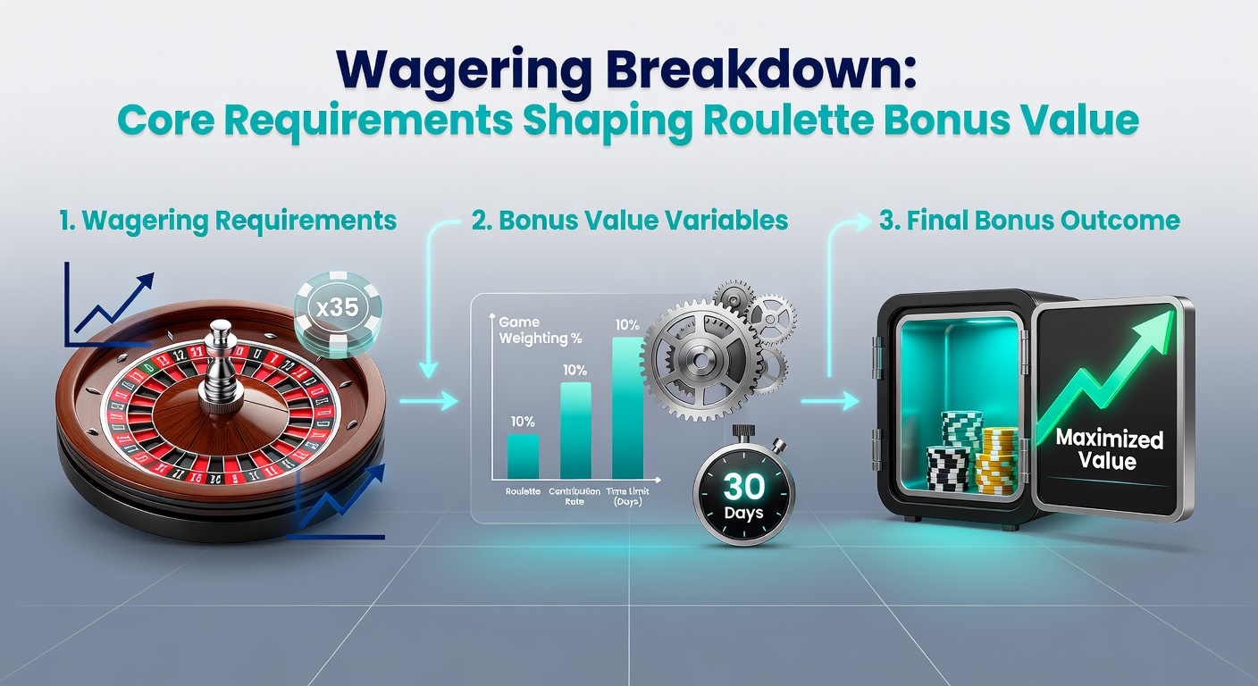 Close-up chart comparing roulette wagering contributions against slots and blackjack, with percentages visualized in a bar graph format for quick bonus value assessment